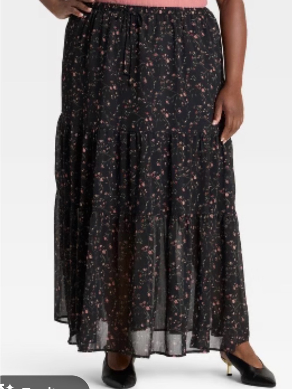 Ava & Viv Black Floral Tiered Maxi Skirt with Drawstring - Picture 6 of 7